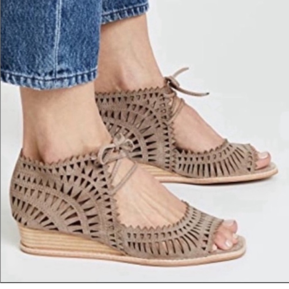 Jeffrey Campbell Beige Lace-Up Wedge Sandals